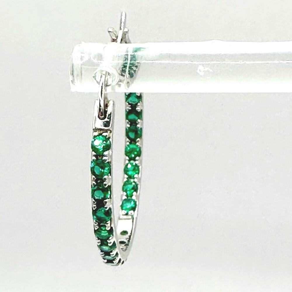 D'joy Hoop Earrings Green Hoops 925 Sterling Silver Designer Marked Minimalist